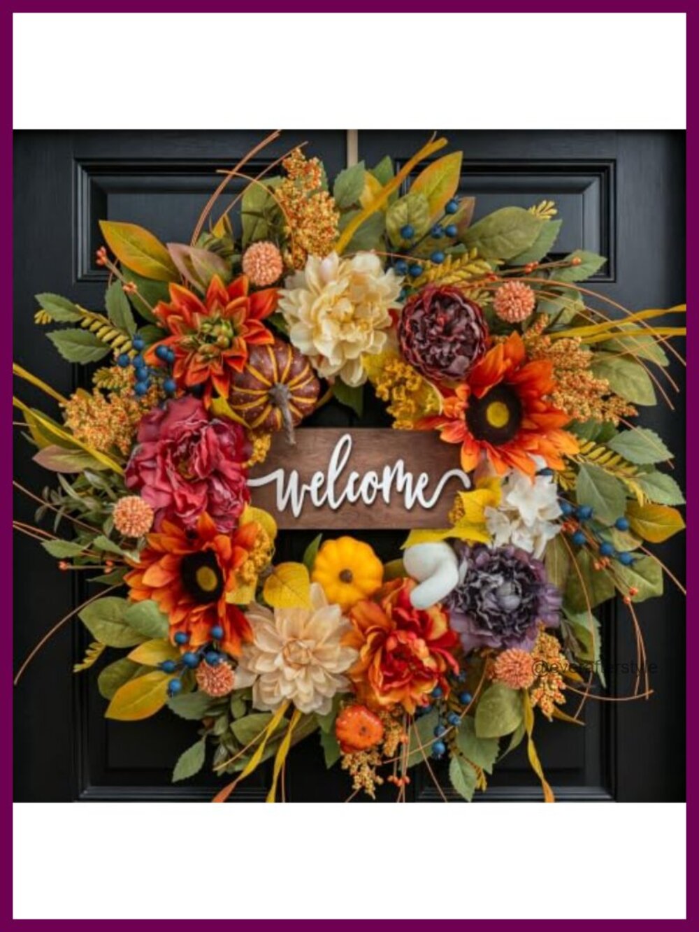 24 Inch Artificial Fall Wreath Sunflower Pumpkin for Front Door